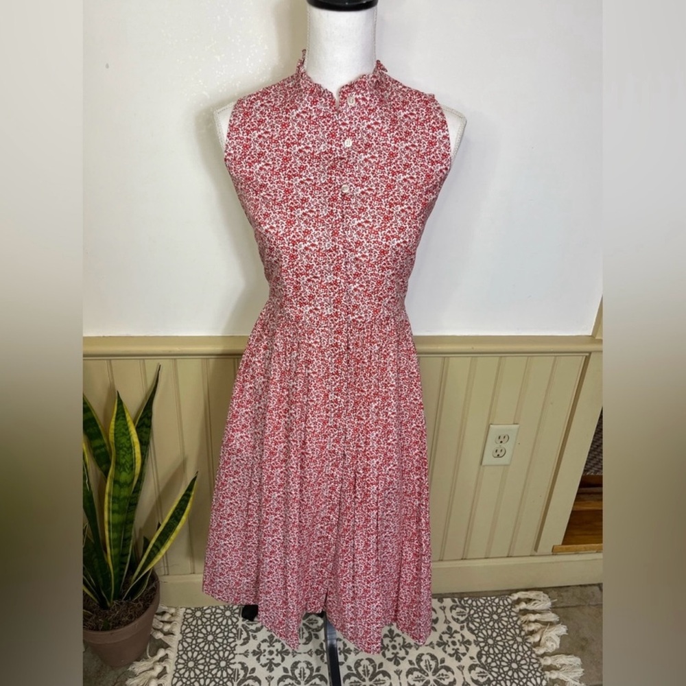 J.Crew Liberty London Red Floral Cotton Dress Sz 2 | Cottagecore Midi Sundress